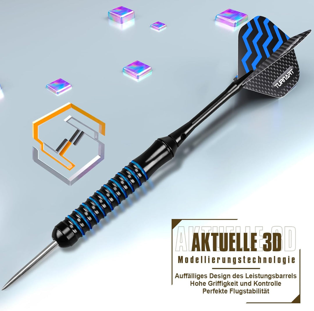Turnart Dartpfeile mit Metallspitze, 12 Stück Profi Steeldarts mit Dart Case Blau -A, Blau -A