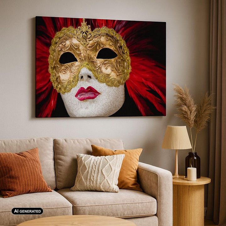 Bilder auf Leinwand 100x70cm Leinwandbild Venezianische Maske Kostüm Spass Feder Gross Wanddeko Bild