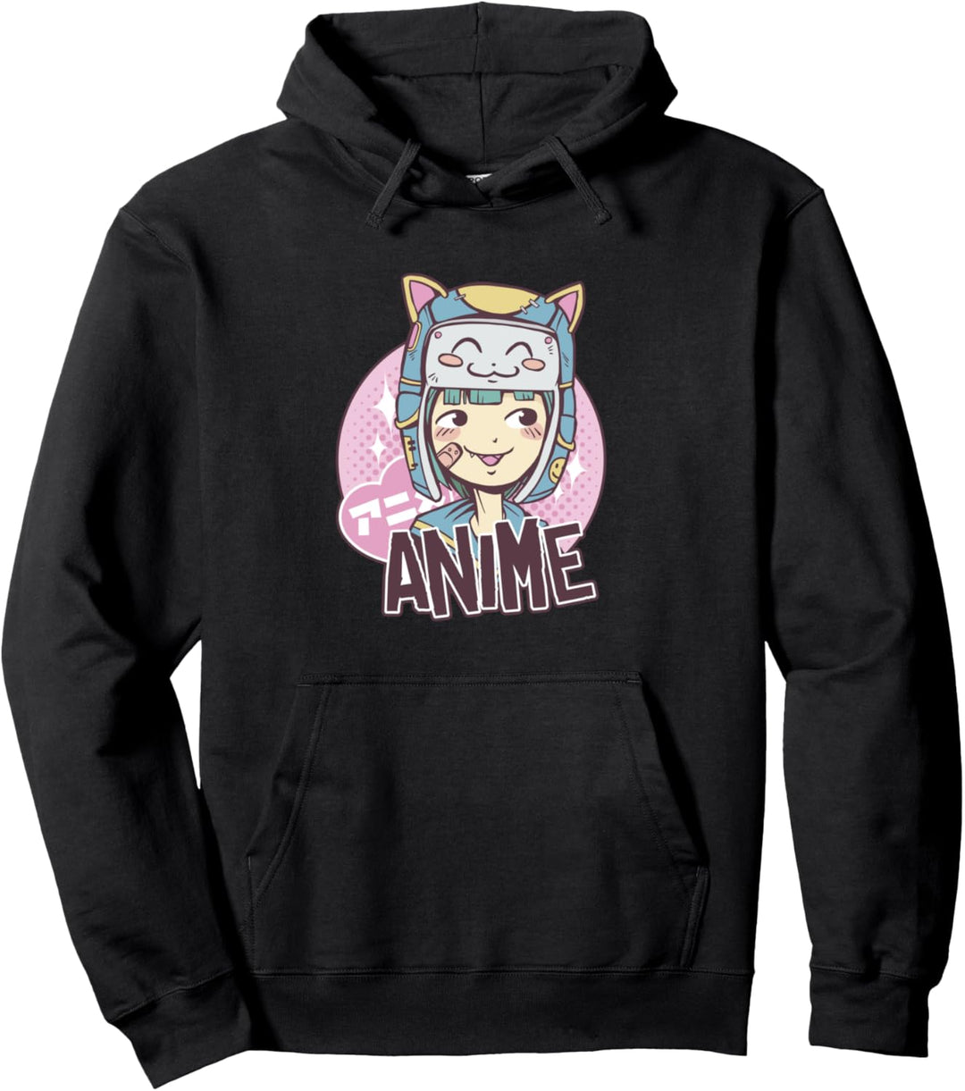 Süsses Anime Mädchen mit Katzen Hut Kawaii Anime Fan Geschenk Pullover Hoodie