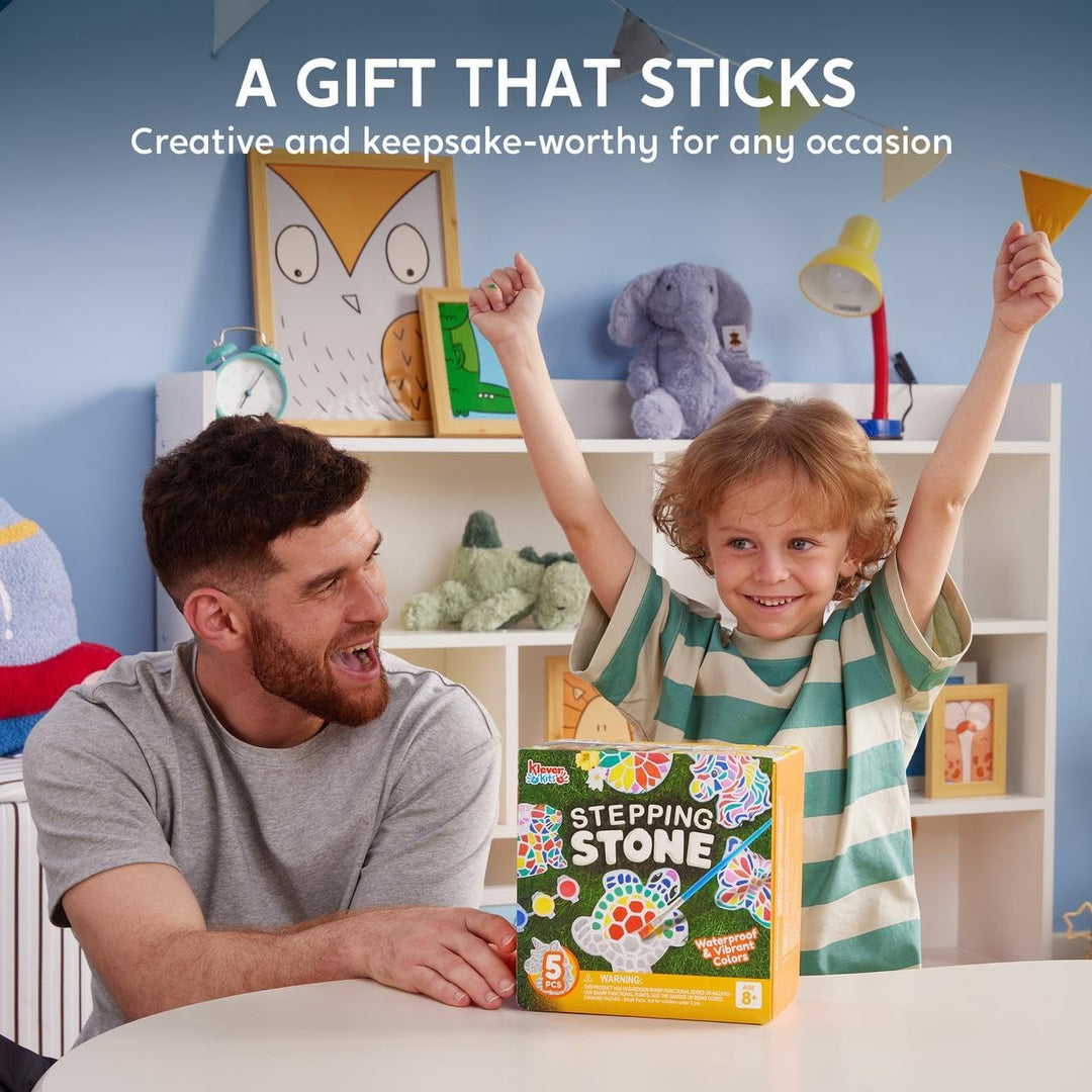 Klever Kits Steinbemalset für Kinder,zum Bemalen von 5 Trittsteinen für den Garten mit Einhornmotiv,