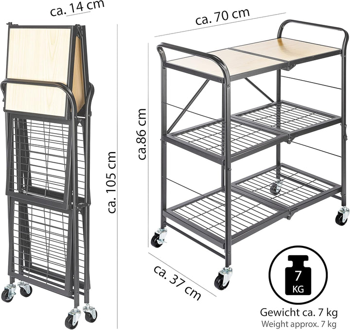 ONVAYA® Küchenwagen James klappbar | Servierwagen klappbar | Etagenwagen | Beistellwagen | Grau | Kü
