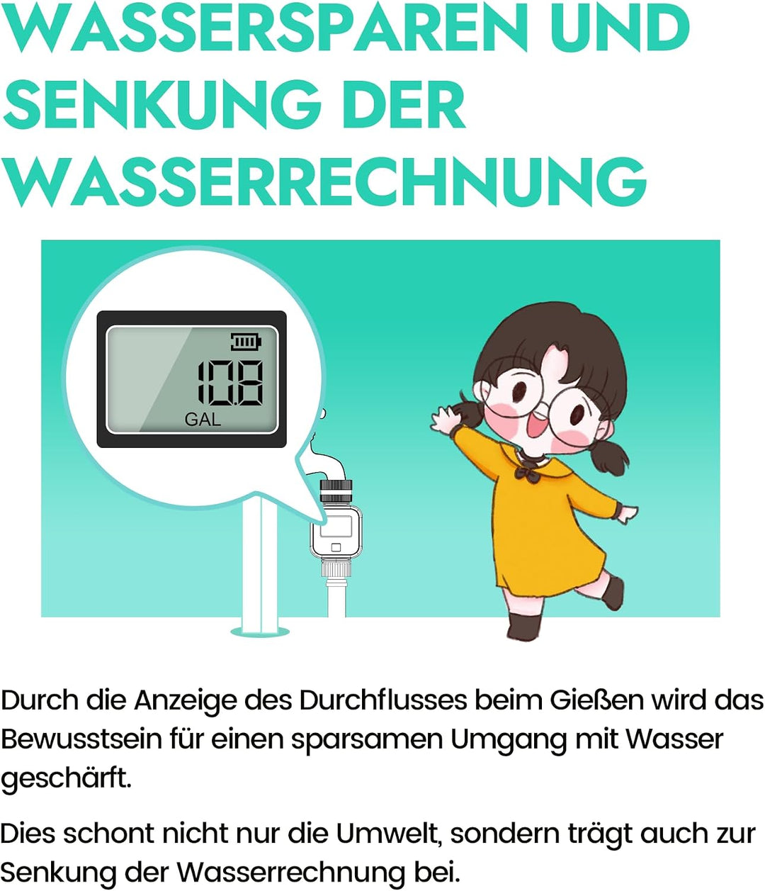 Insoma Wasserdurchflussmesser, Messing-Einlass und -Auslass, Wasserzähler für Gartenschläuche, misst