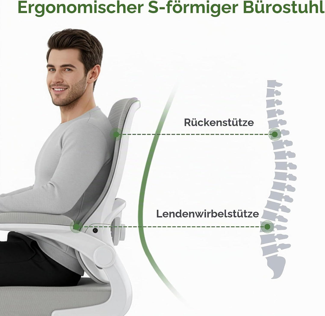 Farini Ergonomischer Mesh Rollcomputer Stuhl mit Verstellbarer Lendenstütze und aufklappbaren Armleh