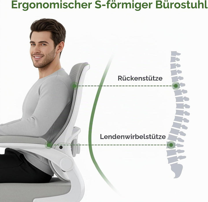Farini Ergonomischer Mesh Rollcomputer Stuhl mit Verstellbarer Lendenstütze und aufklappbaren Armleh