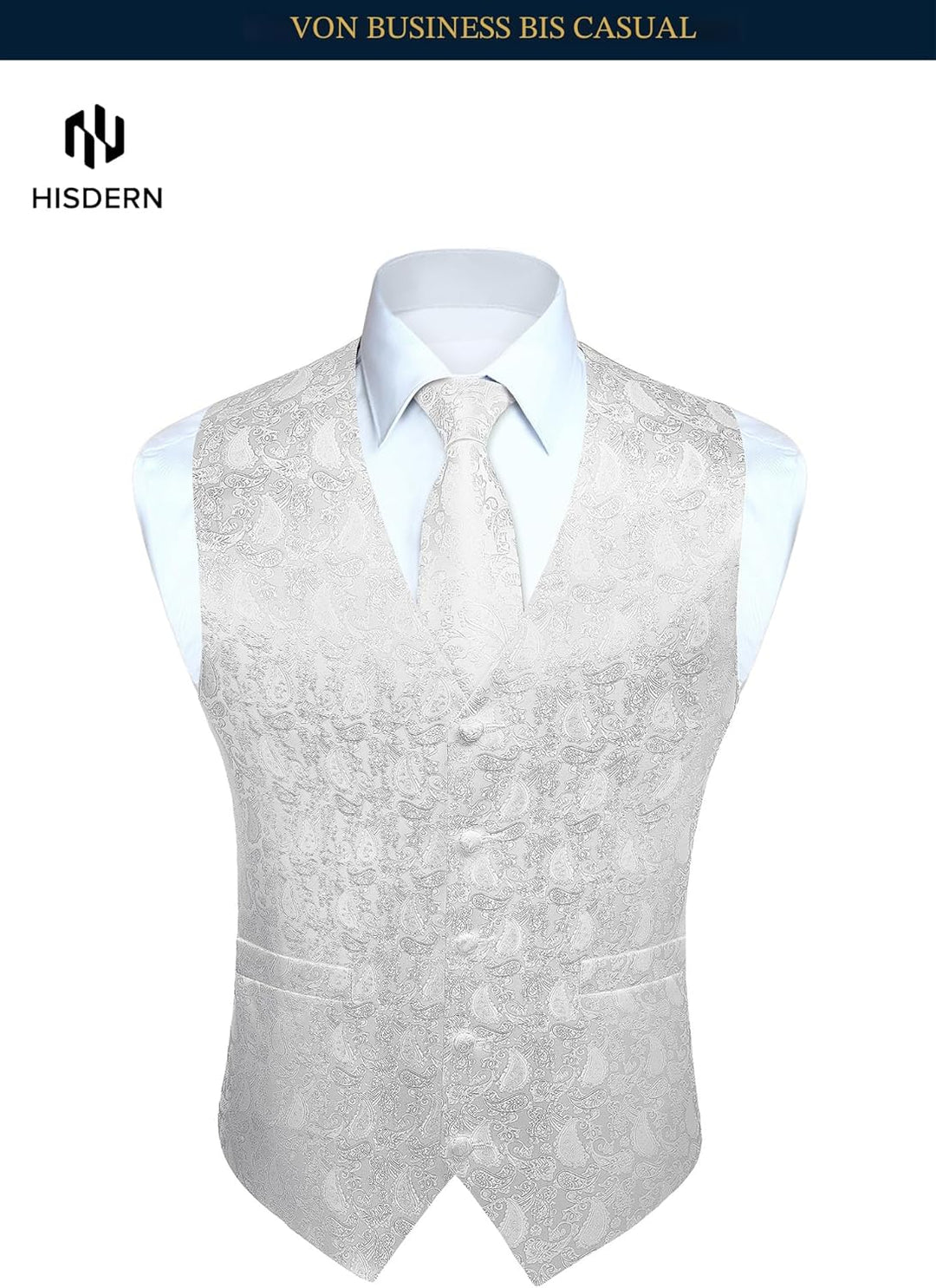HISDERN Herren Weste Paisley Floral Jacquard Krawatte Einstecktuch Taschentuch Weste Anzug Set XXL W