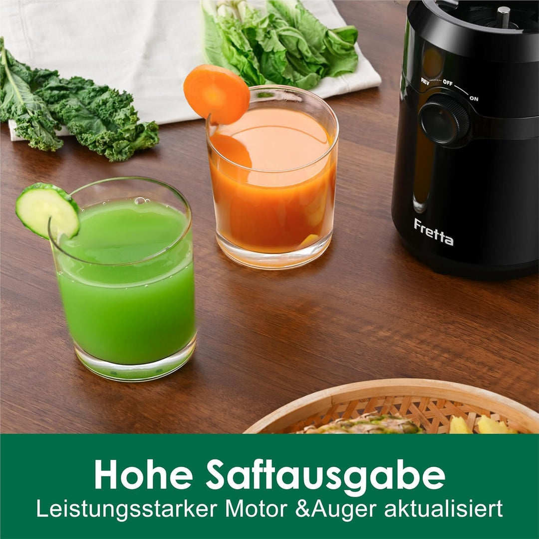 Fretta Entsafter,Slow Juicer mit 108MM Breite und Grössere Fütterungsröhre,1L Füllvolumen für ganze