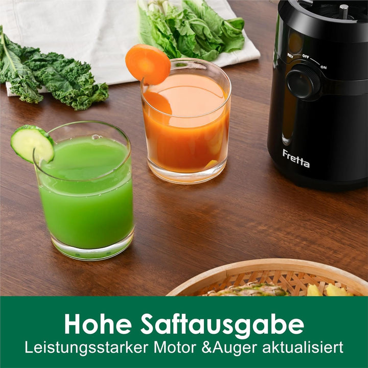 Fretta Entsafter,Slow Juicer mit 108MM Breite und Grössere Fütterungsröhre,1L Füllvolumen für ganze