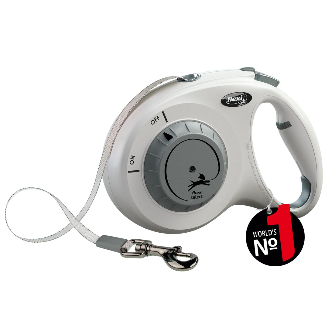 flexi® Select Gurt 7 m hellgrau, zwischen 0-7 m einstellbare Roll-Leine für Hunde bis 25 kg hellgrau