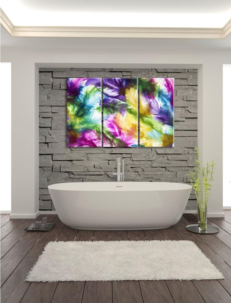 Pixxprint Anordnung von Federn als Leinwandbild/Grösse: 3 Teilig (120x80) cm/Wandbild/Kunstdruck/fer