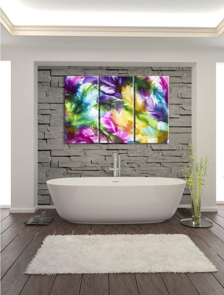 Pixxprint Anordnung von Federn als Leinwandbild/Grösse: 3 Teilig (120x80) cm/Wandbild/Kunstdruck/fer