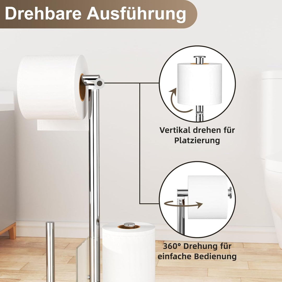 Toilettenpapierhalter Stehend mit WC Bürste - Edelstahl Garnitur mit Klopapierhalter und Klobürste,