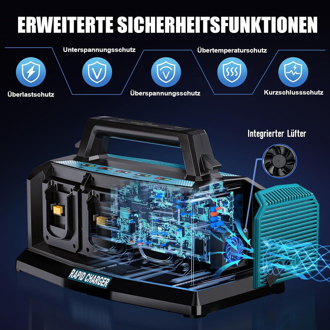 YEX-BUR 6-Ports Ladegerät für Makita 14,4v-18v Akku (Li-Ion, gleichzeitiges Laden von 6 x 18V Akkus,