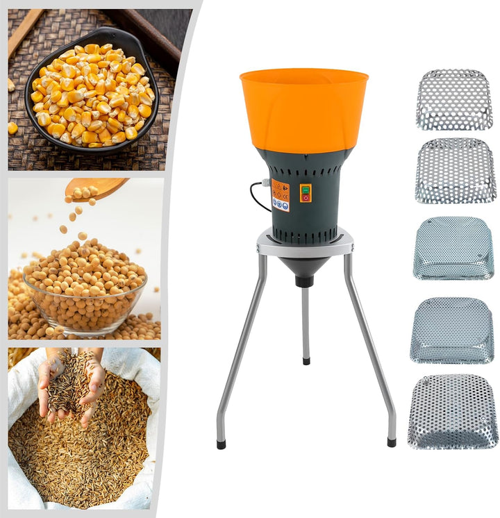 Getreidemühle Elektrisch 1000W mit Standfuss 300kg/h 6.5L-Einfülltrichter mit 5 Siebe Klinge 19000RP