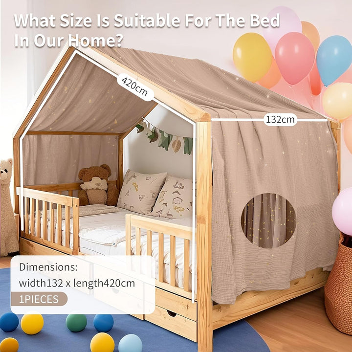Home Bettbezug mit Goldener Applikation, handgefertigt aus 100% Baumwoll-Musselin, Stoffhimmel für d