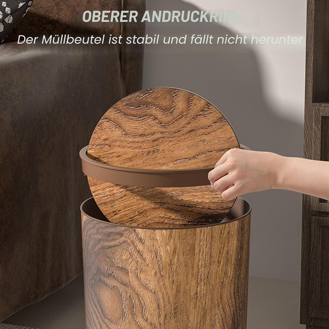 Abfalleimer für das Badezimmer mit Holz-Finish | Mülleimer mit Deckel mit Holzmaserung, Vintage-Abfa