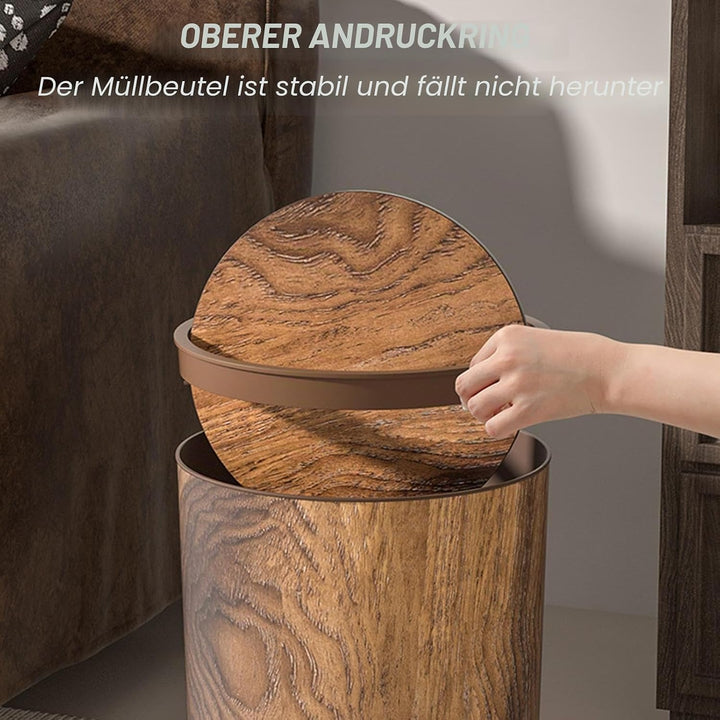 Abfalleimer für das Badezimmer mit Holz-Finish | Mülleimer mit Deckel mit Holzmaserung, Vintage-Abfa