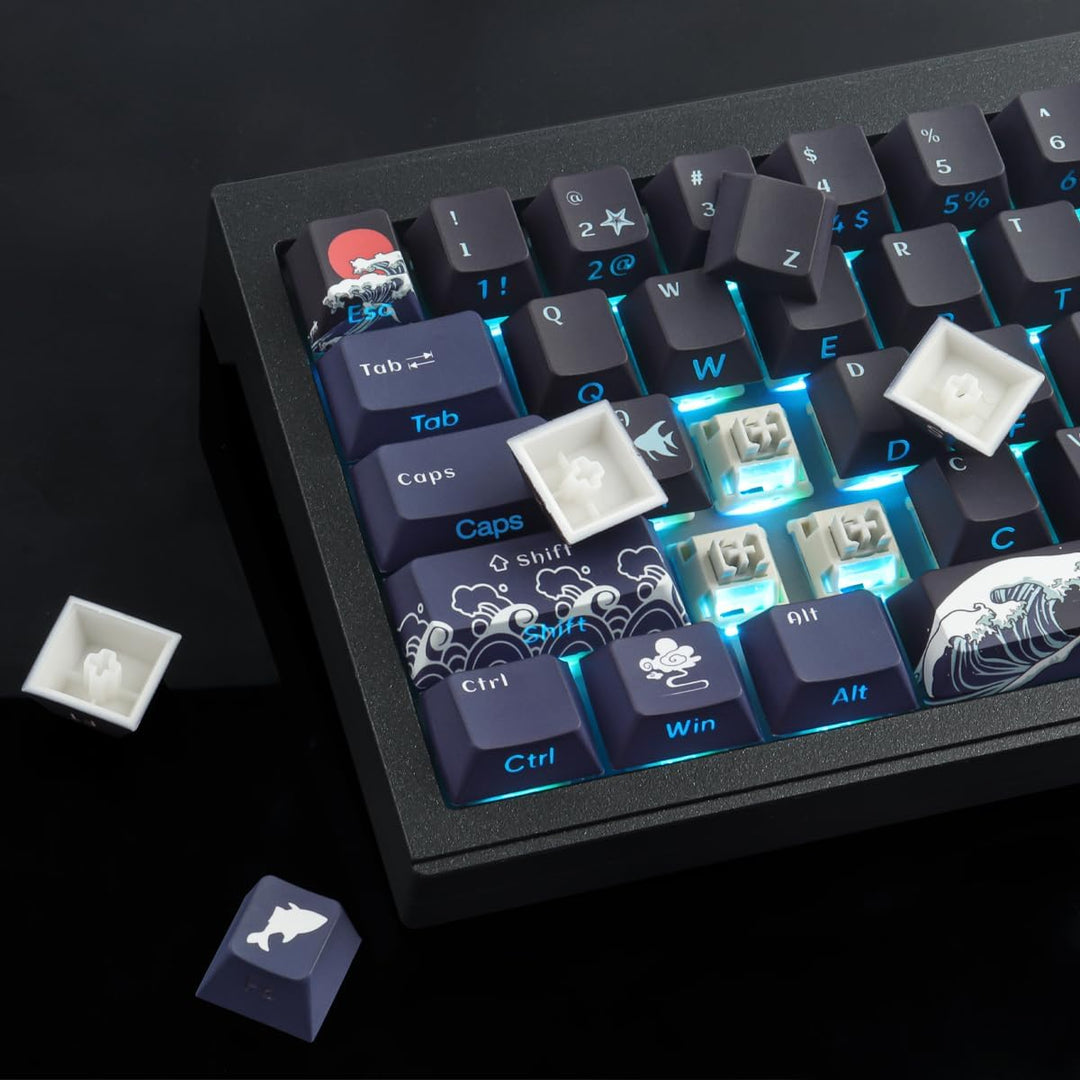 Sunzit PBT Custom Keycaps,129 Tasten Korallenmeer Tastenkappen Cherry Profil Dye-Sub Shine Through S