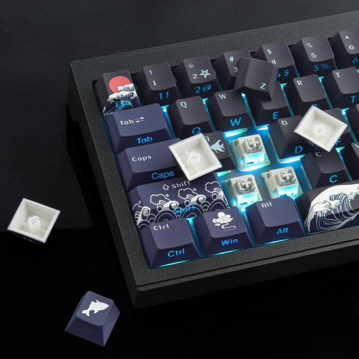 Sunzit PBT Custom Keycaps,129 Tasten Korallenmeer Tastenkappen Cherry Profil Dye-Sub Shine Through S