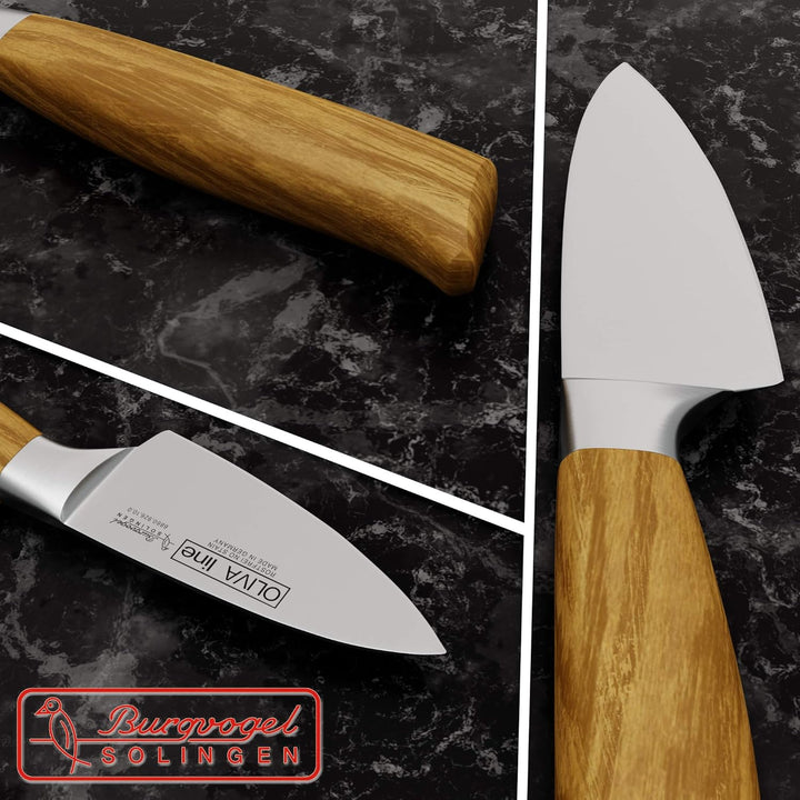 Burgvogel Solingen Kochmesser 10 cm geschmiedet Olivenholz, Oliva Line, rostfrei, deutsches Küchenme