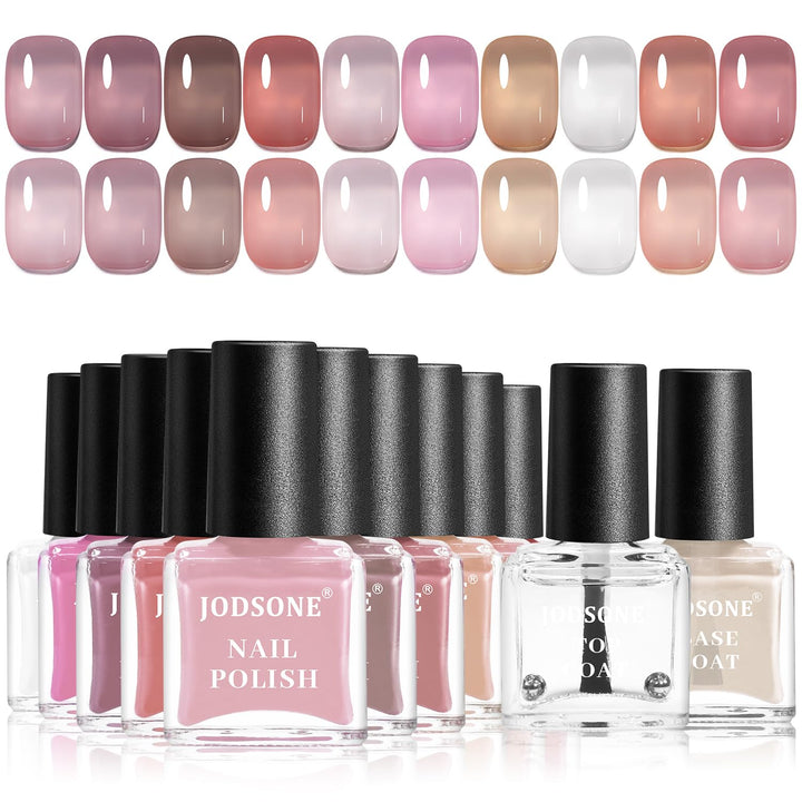 JODSONE Jelly-Nagellack-Set, 10 Farben mit 2 Stück Base- und Top-Coat, schnell trocknend, hochglänze