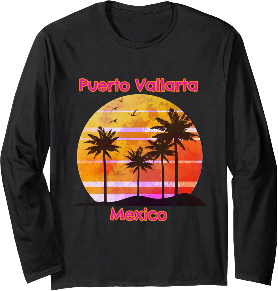 Puerto Vallarta Mexico Beach Ocean Vacation Sunset Palms Langarmshirt