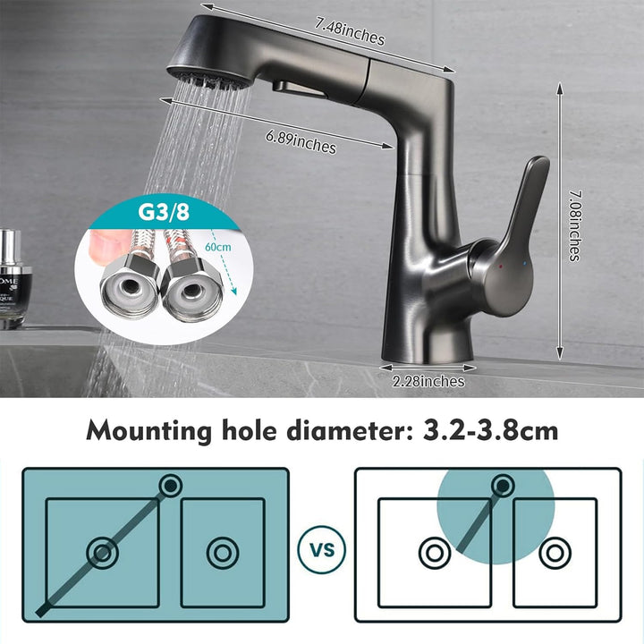 Wasserhahn Küche Ausziehbar mit Brause | Hochdruck, 360° Drehbar, 2 Wasserstrahlarten, 60cm Schlauch