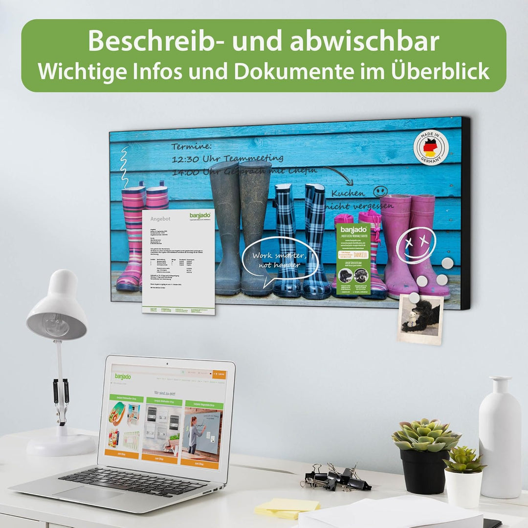 banjado Magnettafel schwarz 78 x 37cm / Magnetwand Metall/Magnetpinnwand als Memoboard/Pinnwand Magn