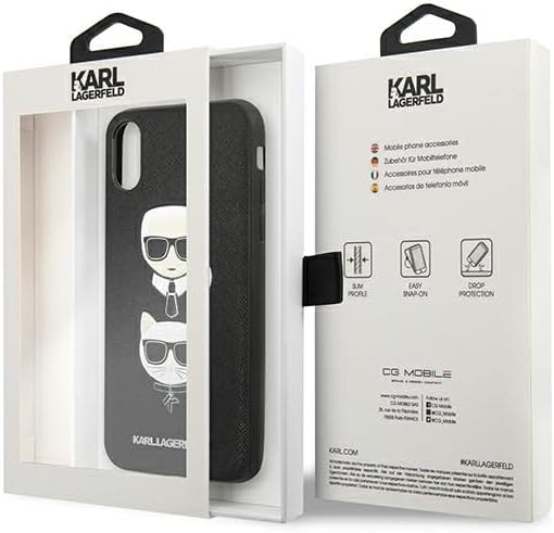 KARL LAGERFELD Saffiano Karl & Choupette Heads - iPhone XS/X Hülle (Schwarz)