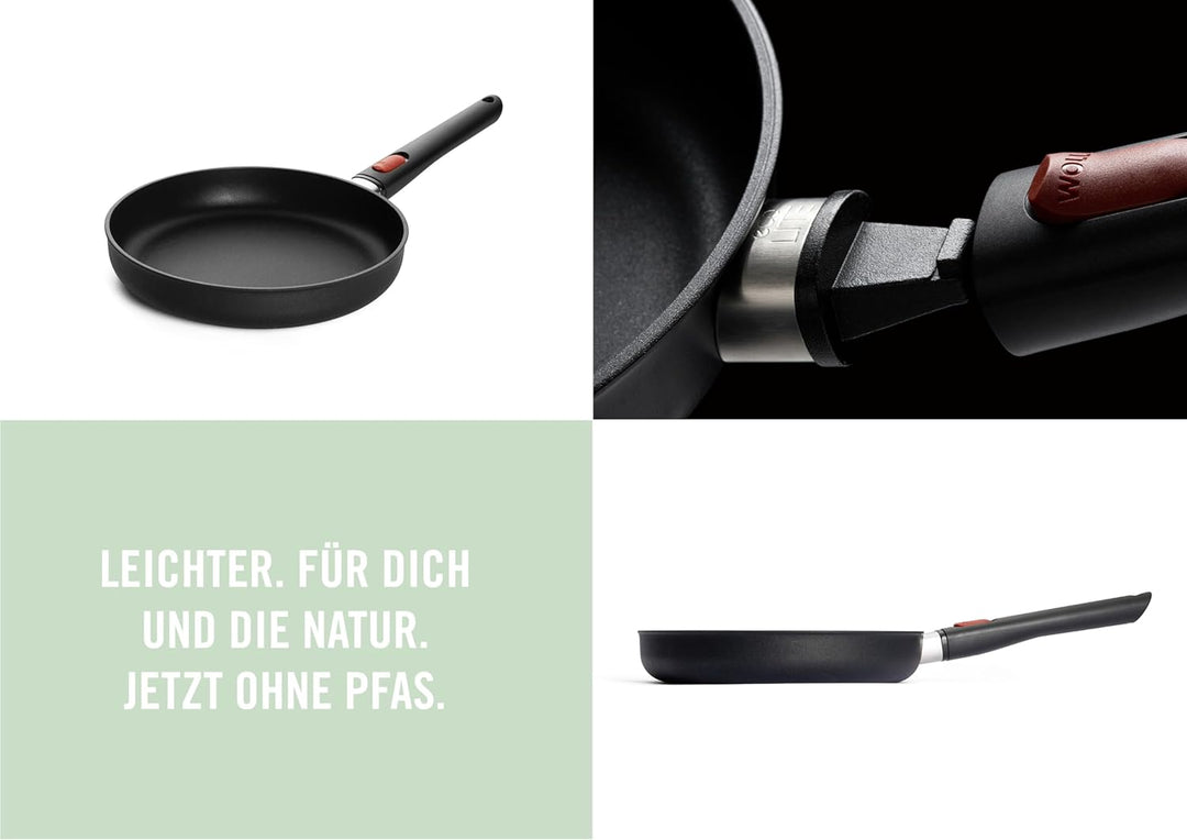 Woll Eco Lite QXR Flachpfanne - Induktiv - Ø 24 cm, 5 cm hoch, mit abnehmbarem Stiel - Geeignet für