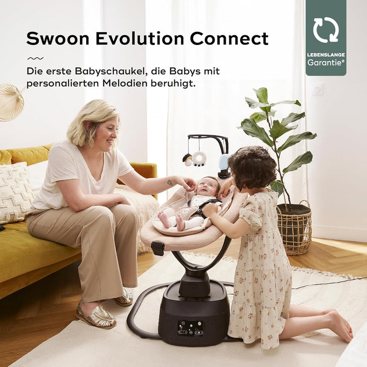 Babymoov elektrische Babyschaukel Swoon Evolution Connect Mocca - mit Smartphone App - Musikstreamin