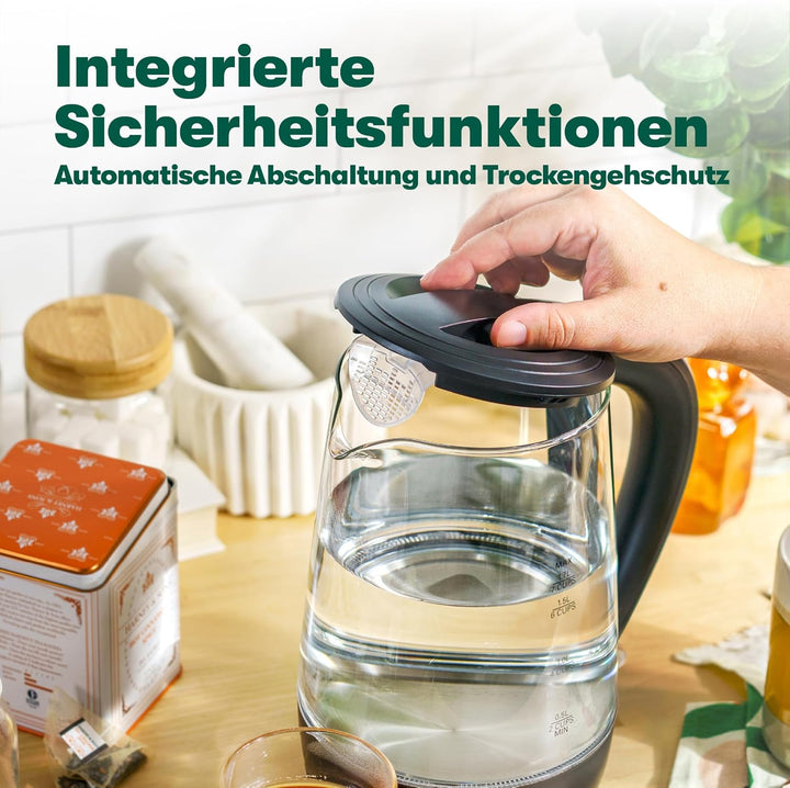 bella Elektrischer Wasserkocher, 1,7 l – Mobiler, schnurloser LED-Farbwechsel-Teekessel aus Klarglas