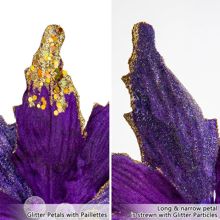 Briful 4 Stücke Weihnachtsstern Christbaumschmuck Kunstblumen Weihnachtsblumen Glitter Poinsettia Ku