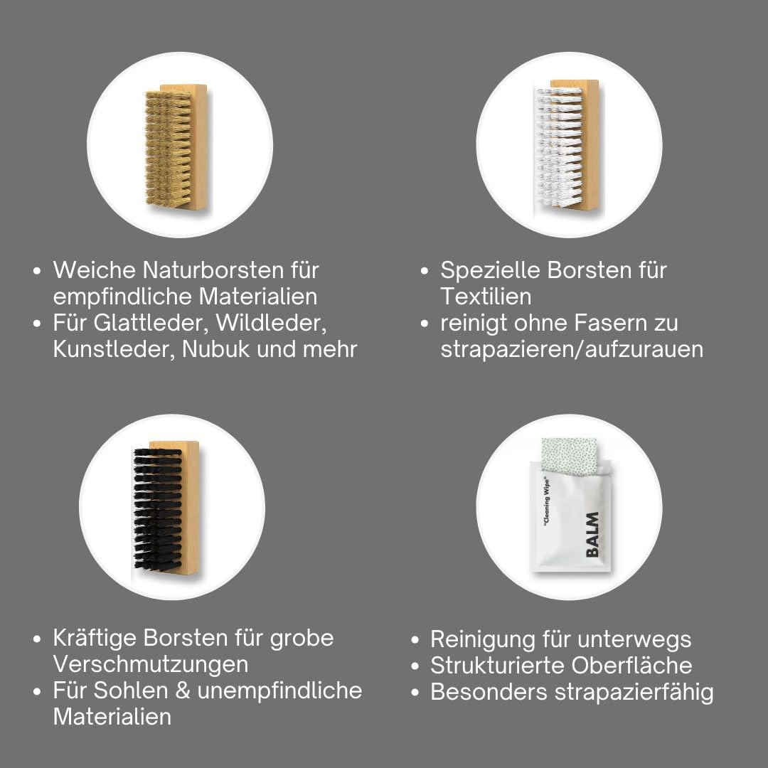 BALM Schuhputzsets – Premium Sneaker Reiniger & Schuhpflegeset für Leder, Textil, Suede, Nubuk etc –