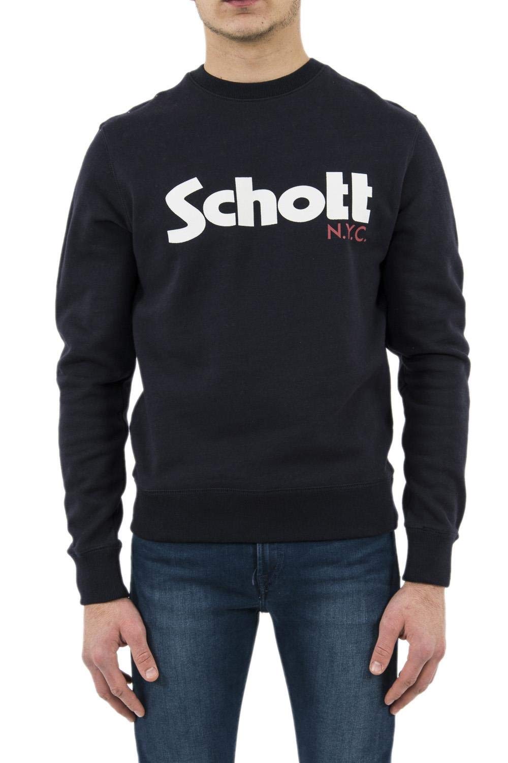 Schott NYC Herren Swcrew Sweatshirt S Blau (Navy Navy), S Blau (Navy Navy)