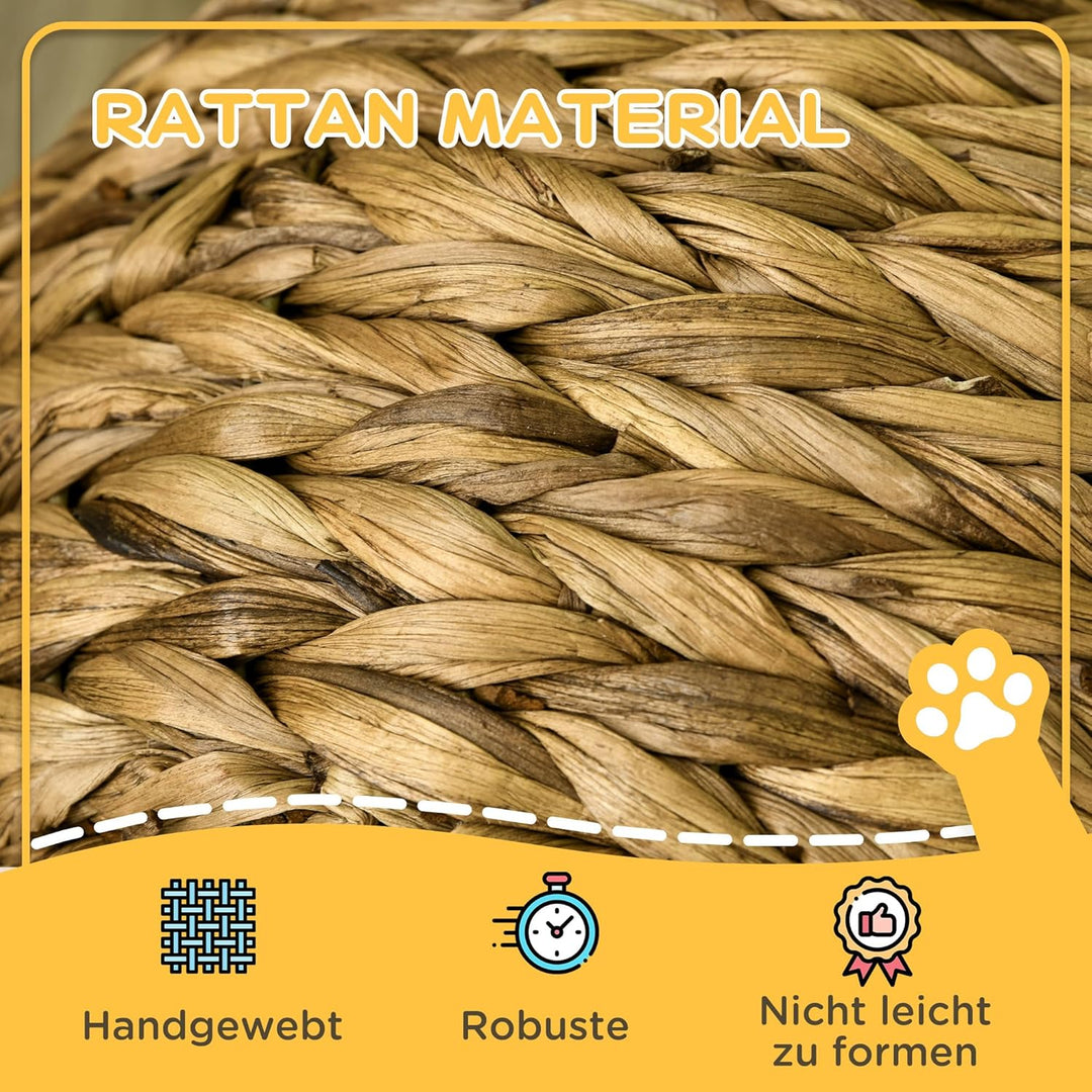 PawHut Rattan Katzenkorb Katzenhöhle Katzenhütte Katzenbett mit Kissen Haustierbett Wasserhyazinthe