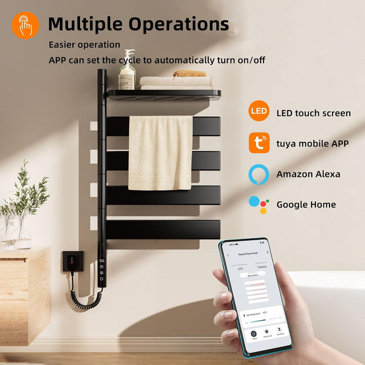 SKYLYZH Badheizkörper Elektrisch, 450×770mm, 120W, WiFi Schwarz Elektrischer Handtuchheizkörper, für