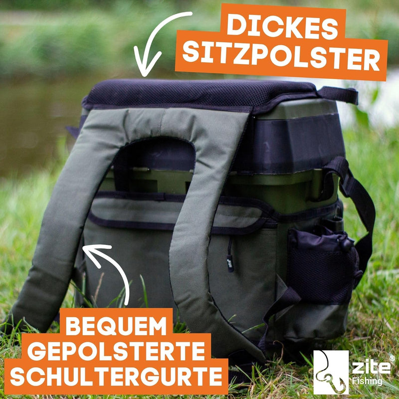 Zite Fishing Multi Angel-Koffer-Rucksack & Sitz-Kiepe in 1 - Inklusive 4 Tackle-Boxen für Angelzubeh