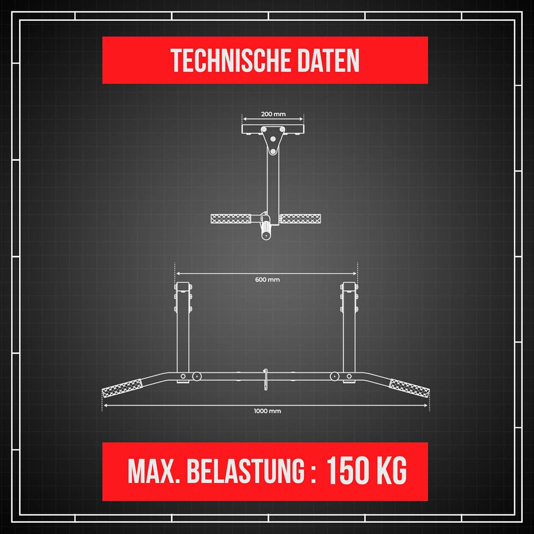 K-Sport: Klimmzugstange zur Deckenmontage I Kraftstation mit Pull-Up Bar & 3 Griffen I Klimmzugturm