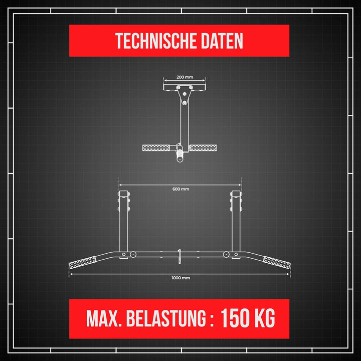 K-Sport: Klimmzugstange zur Deckenmontage I Kraftstation mit Pull-Up Bar & 3 Griffen I Klimmzugturm