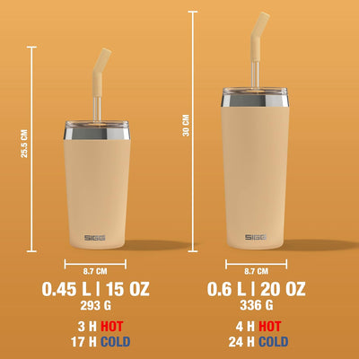 SIGG - Isolierbecher - Travel Mug Helia - Mit wiederverwendbarem Glastrinkhalm & Reinigungsbürste -