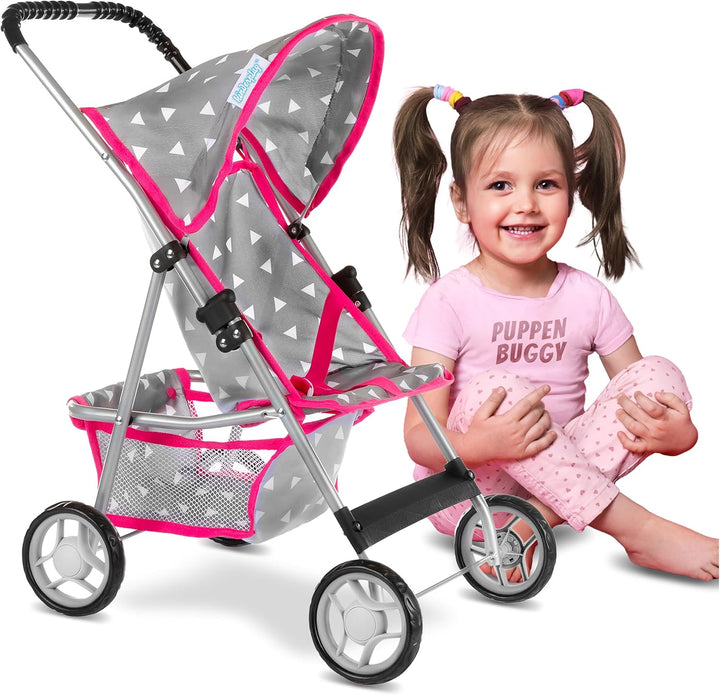 Kinderplay Puppenwagen, Puppen Buggy Kinderwagen, Buggy mit Anschnallgurt und Einkaufsnetz - Babyspi