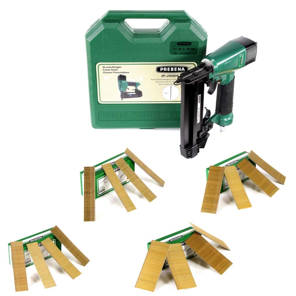 Prebena 2P-J50SDS Luftdruck Druckluftnagler 5-7 bar im Transportkoffer + Stauchkopfnägel Brads - 25