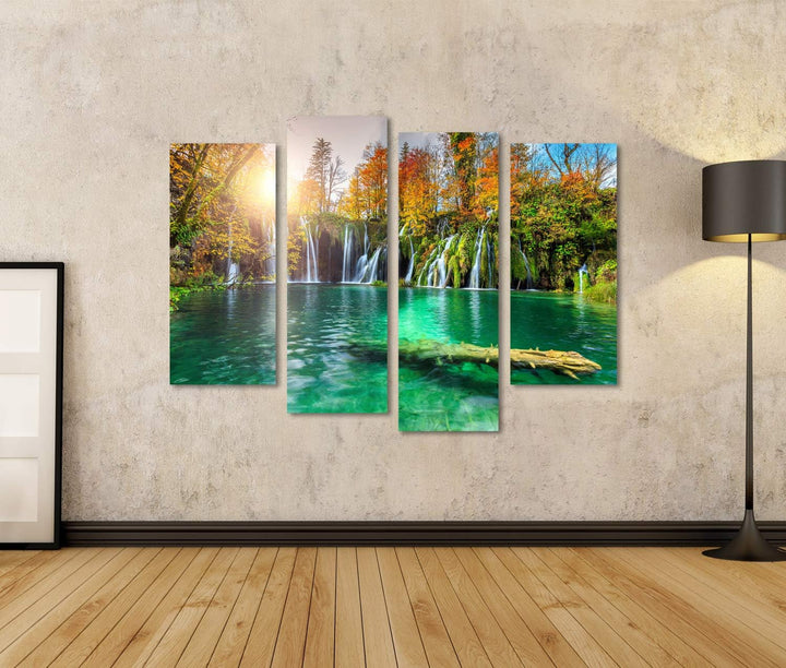 islandburner Bild auf Leinwand Bunte Aututmn Landschaft Wasserfälle Plitvice National Park Kroatien