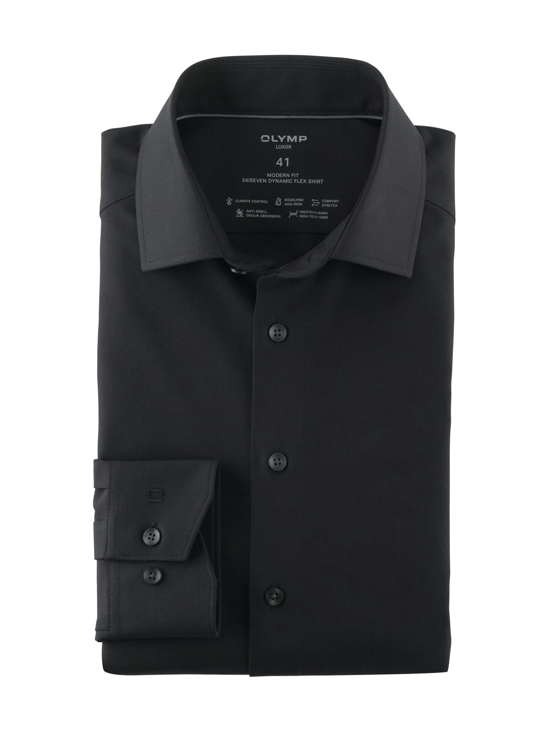 OLYMP Herren Oberhemd Langarm Luxor.24.Seven,Twill,modern fit,Global Kent 37 Schwarz 68, 37 Schwarz