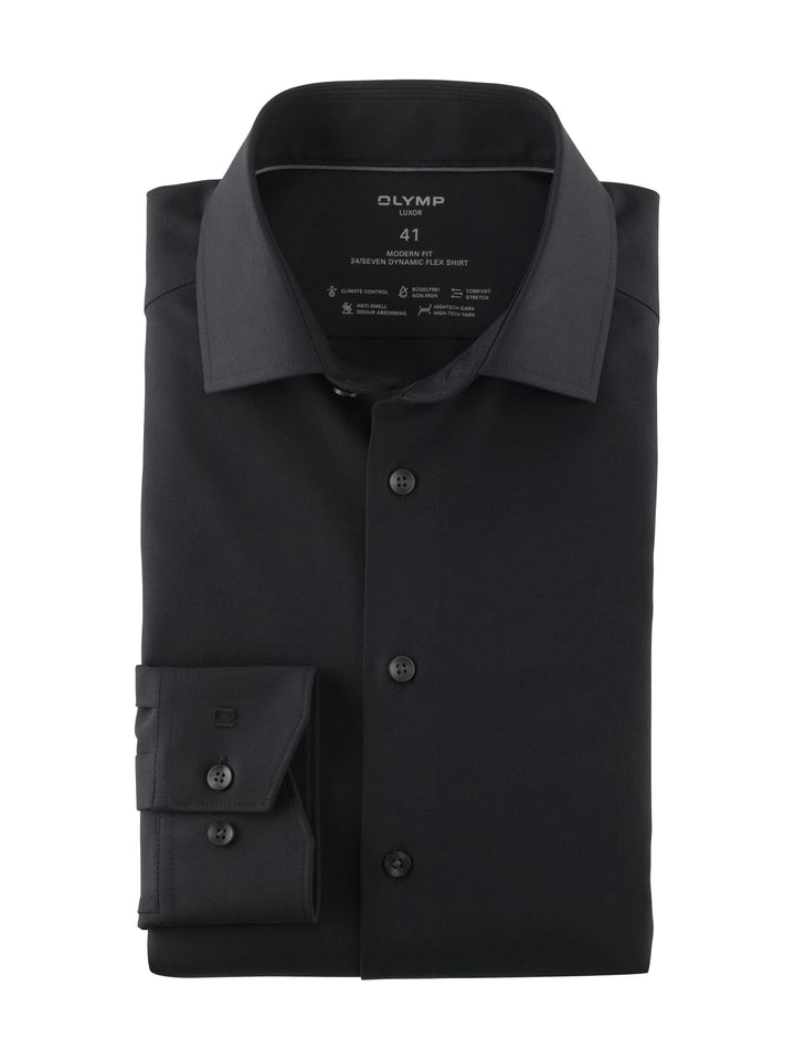 OLYMP Herren Oberhemd Langarm Luxor.24.Seven,Twill,modern fit,Global Kent 37 Schwarz 68, 37 Schwarz
