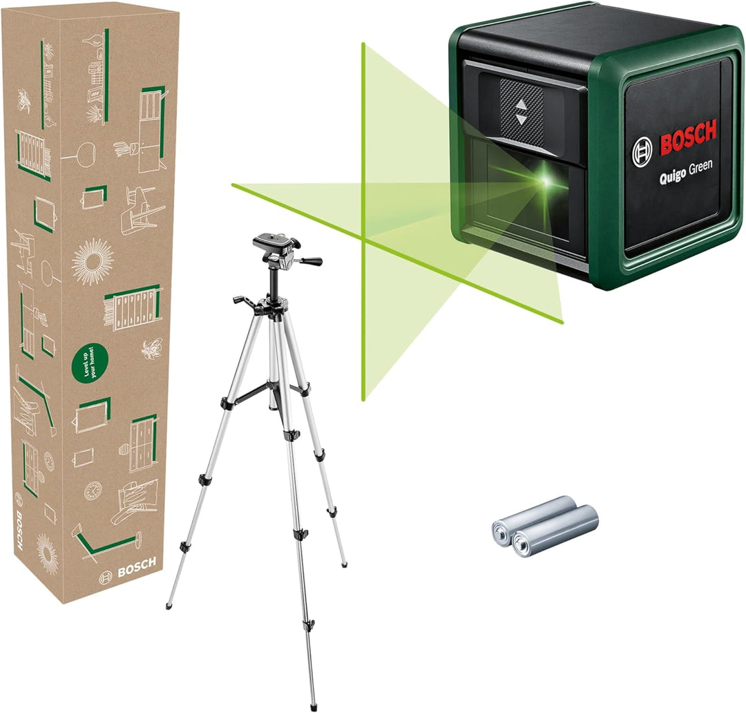 Bosch Home and Garden Kreuzlinienlaser Quigo Green mit Stativ (grüner Laser für bessere Sichtbarkeit