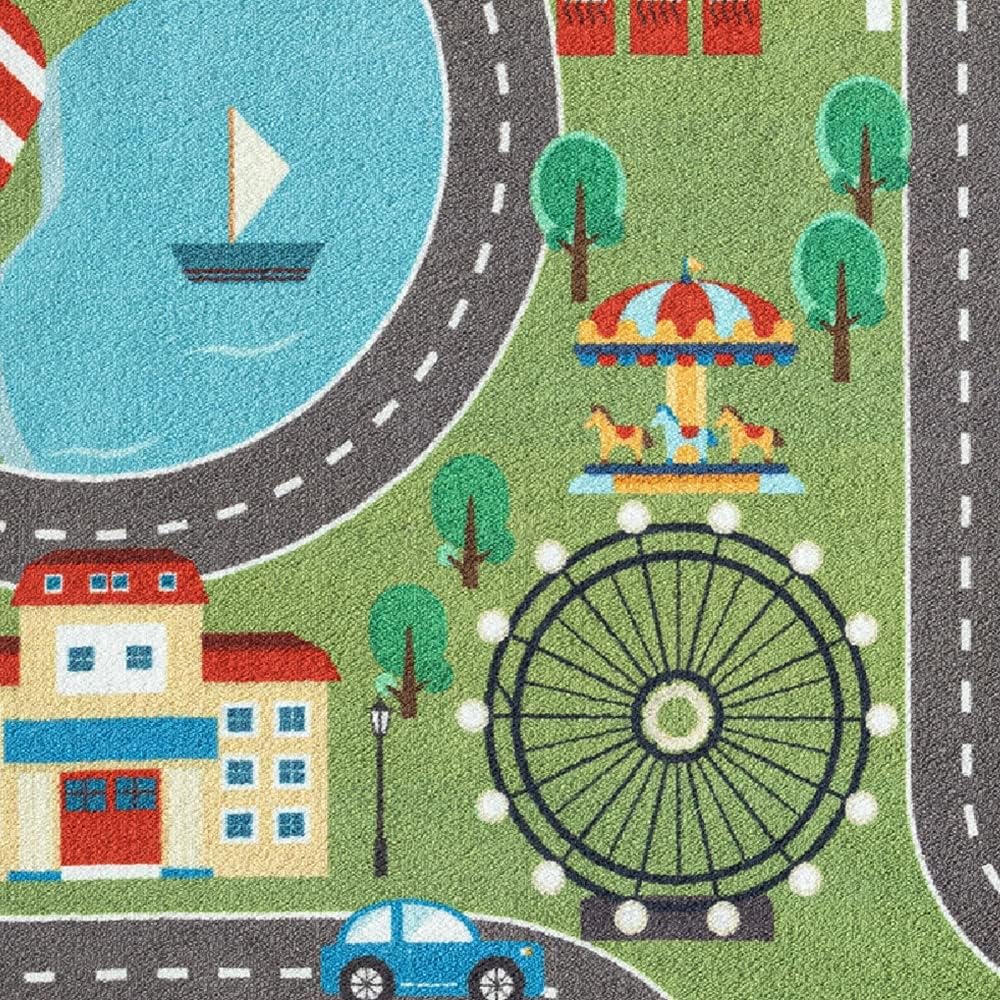 Teppich-Traum Kinder Spielteppich mit Stadtlandschaft auf Wiese in grün Grösse 80x150 cm 80 x 150 cm