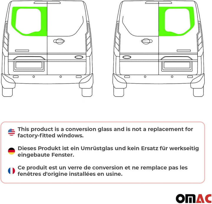 Heckflügeltür Autoglas kompatibel mit Ford Transit Custom 2014-2023 Links Rechts L1 L2 SET Transit C
