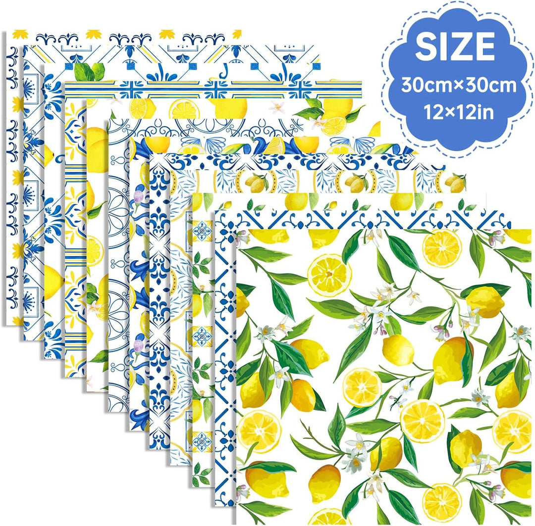Fruchtmuster Scrapbook Papier, 24 Blatt/12 Designs Doppelseitiges Bastelpapier, Zitronenmuster Dekor