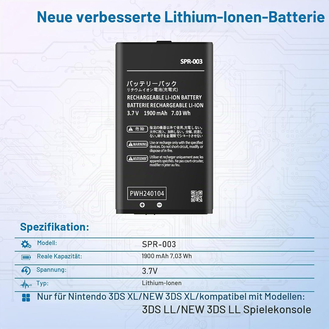 1900mAh SPR-003 Akku für Nintendo 3DS XL/New 3DS XL/ 3DS LL/New 3DS LL Spielkonsole, Neues Upgrade L